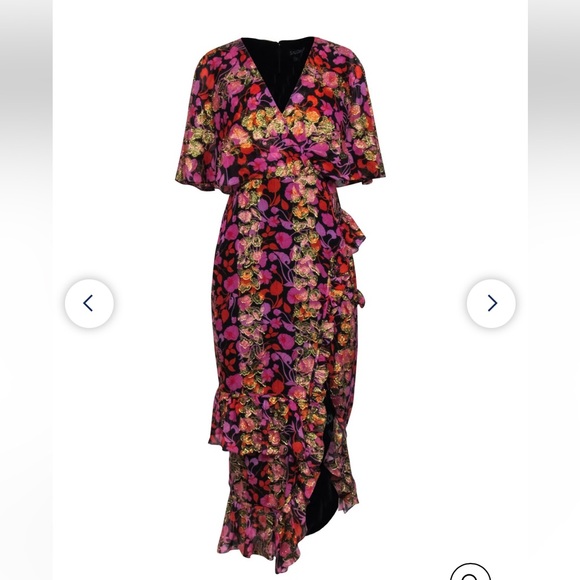 Saloni - Black w/ Pink, Orange & Gold Floral Print Maxi Dress Size 4 - Picture 14 of 14